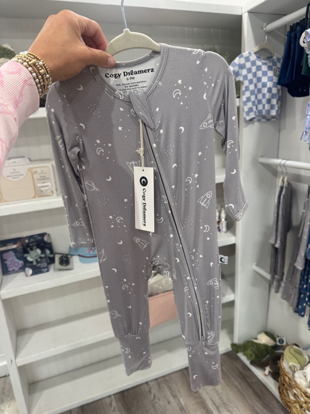 Gray Space-Print Baby Pajamas